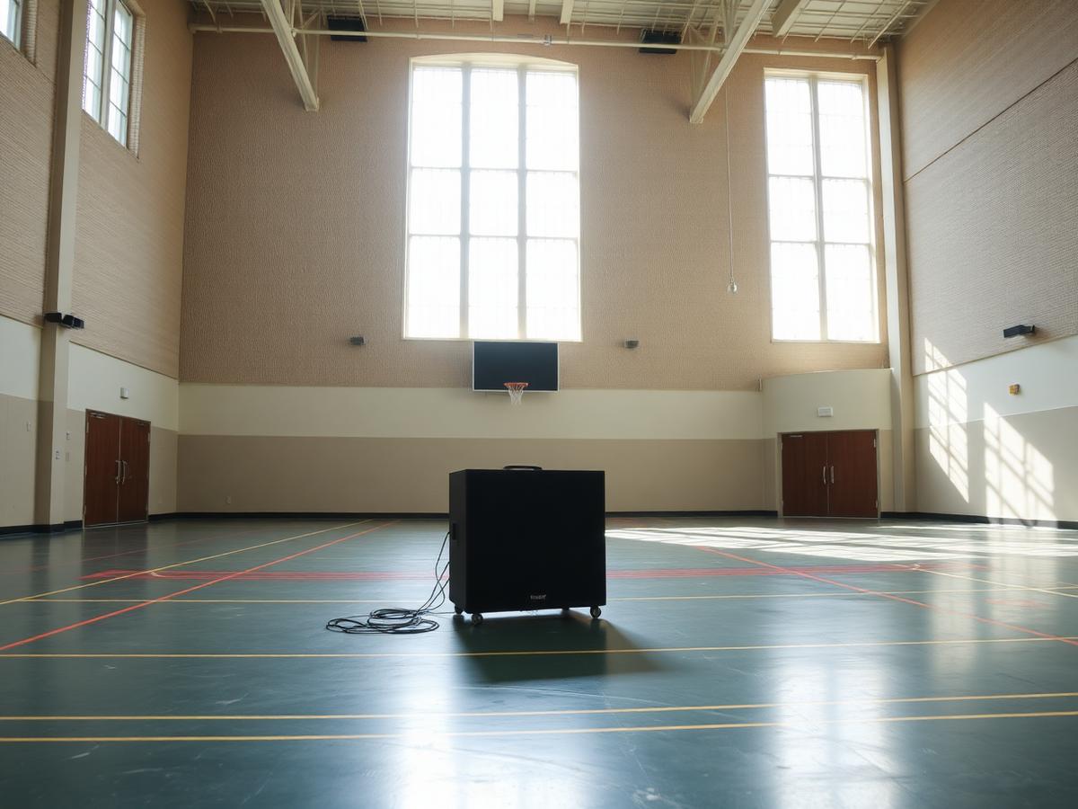 Turnhalle mit Musikanlage, bereit für einen Tanzworkshop